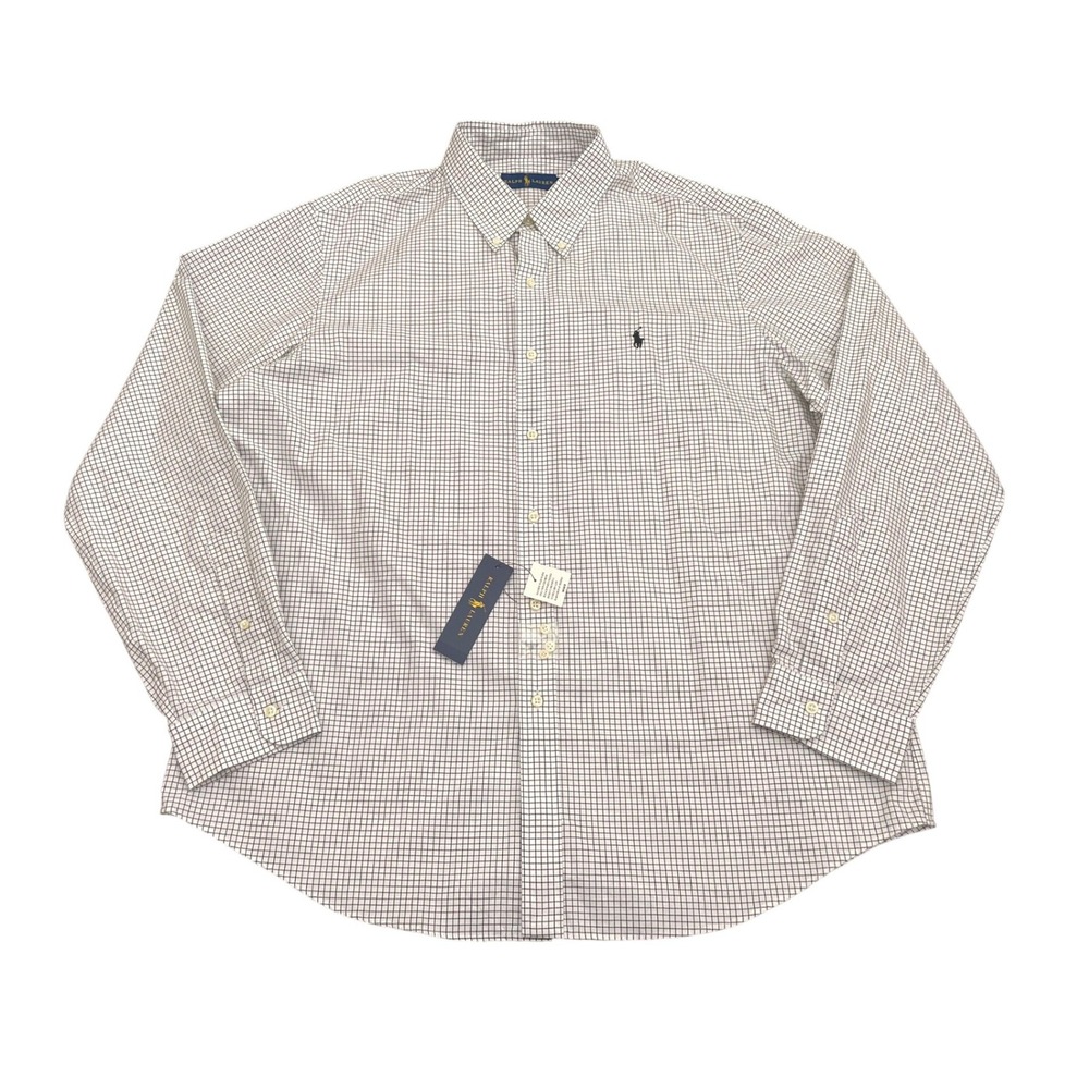 NEW Polo Ralph Lauren Button Down Shirt XL White Black Gingham Check Long Sleeve